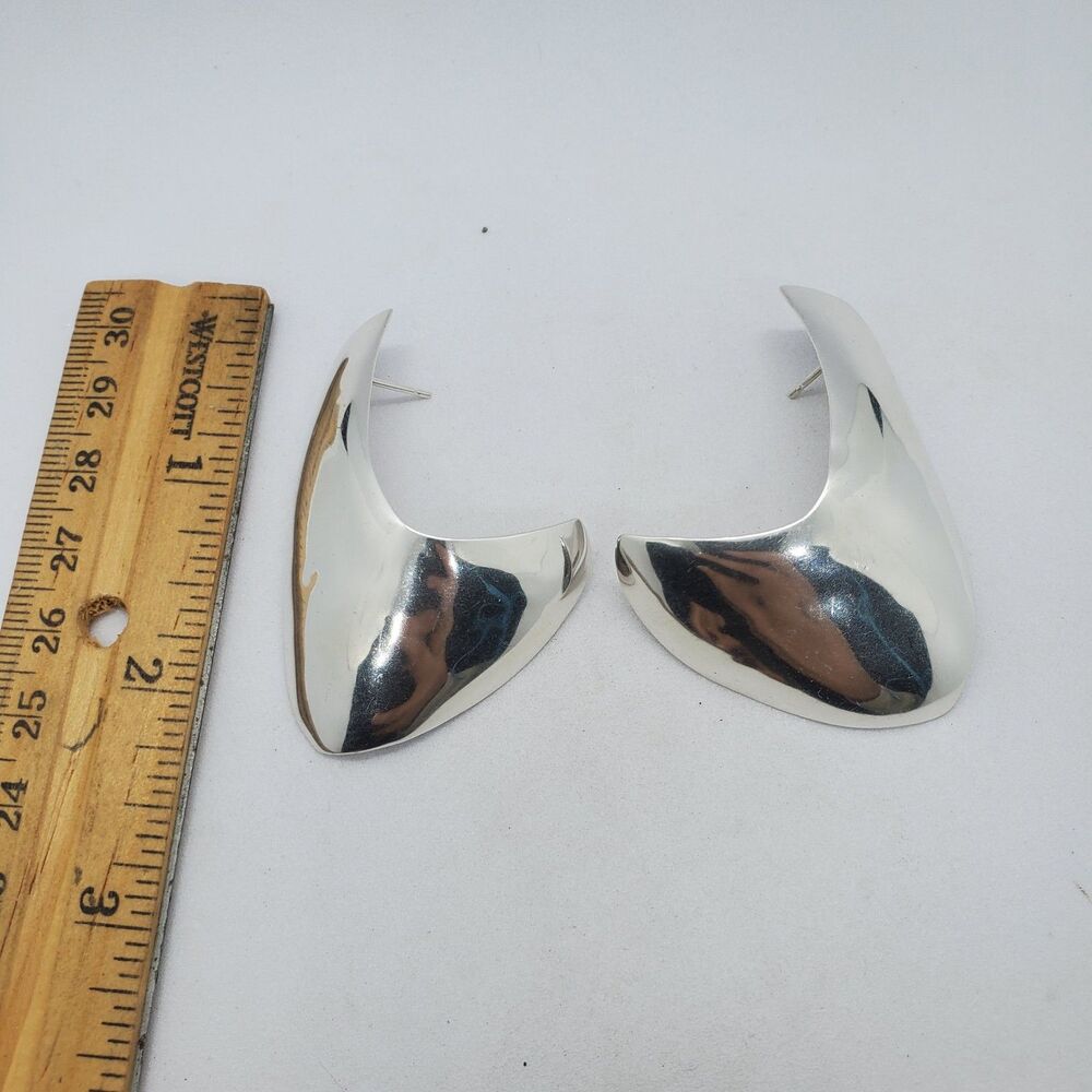 Large Statement Sterling Silver Stud Earrings 925 Marked SS
